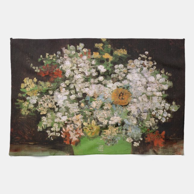 Vase with Zinnia Flowers by Vincent van Gogh Kitchen Towel (Horizontal)