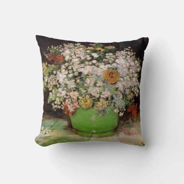 Vase with Zinnia Flowers by Vincent van Gogh Throw Pillow (Front)