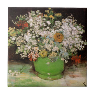 Vase with Zinnia Flowers by Vincent van Gogh Tile