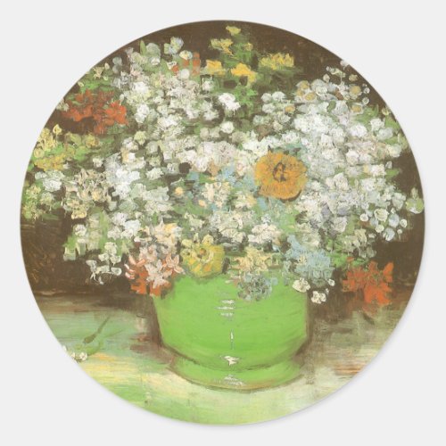 Vase with Zinnias and Flowers by Vincent van Gogh Classic Round Sticker