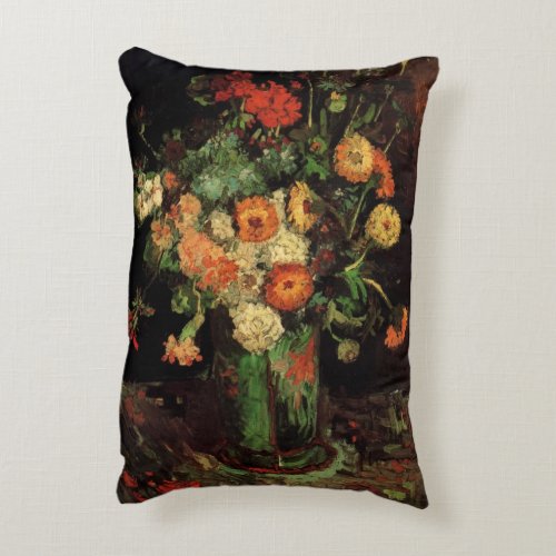 Vase with Zinnias and Geraniums Vincent van Gogh Accent Pillow