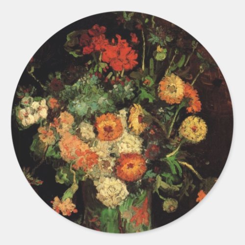 Vase with Zinnias and Geraniums Vincent van Gogh Classic Round Sticker
