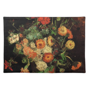 Vase with Zinnias and Geraniums, Vincent van Gogh Cloth Placemat
