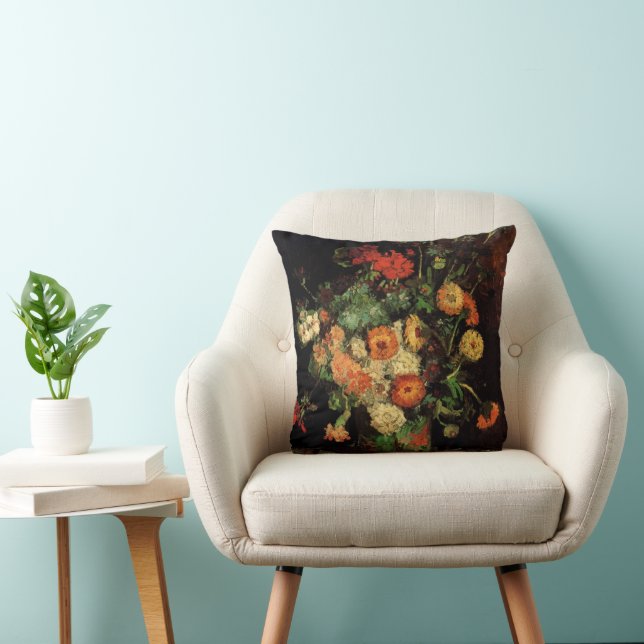 Vase with Zinnias and Geraniums, Vincent van Gogh Throw Pillow (Chair)