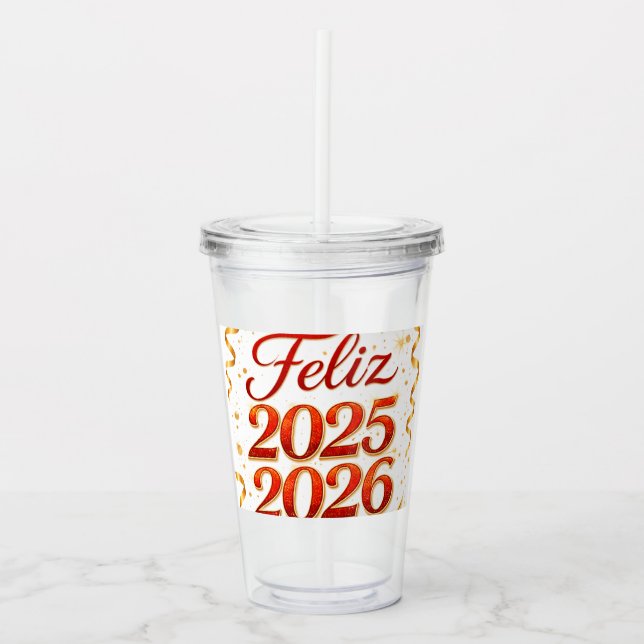 Vaso de Acrílico con Diseño “Feliz 2025–2026” | Id Acrylic Tumbler (Front)