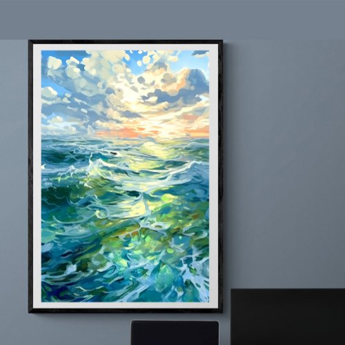 Vast ocean seas at sunset  Ai Poster