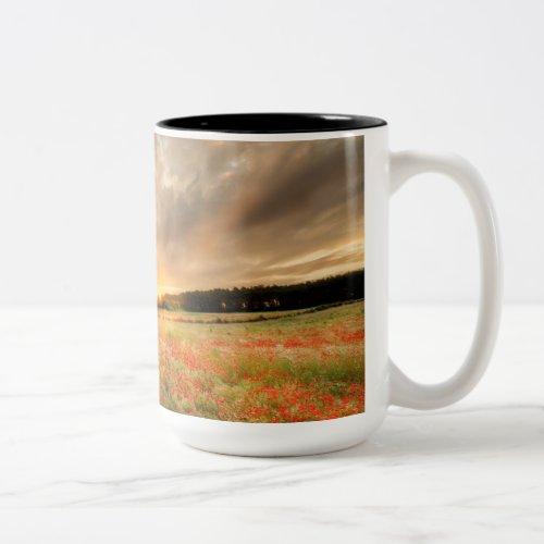 Vast wild red poppy fields landscape Two_Tone coffee mug