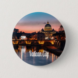 Vatican City At Night Roman Catholic Church Button