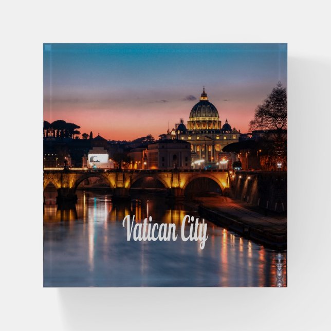 Vatican City At Night Roman Catholic Church Paperweight (Front)