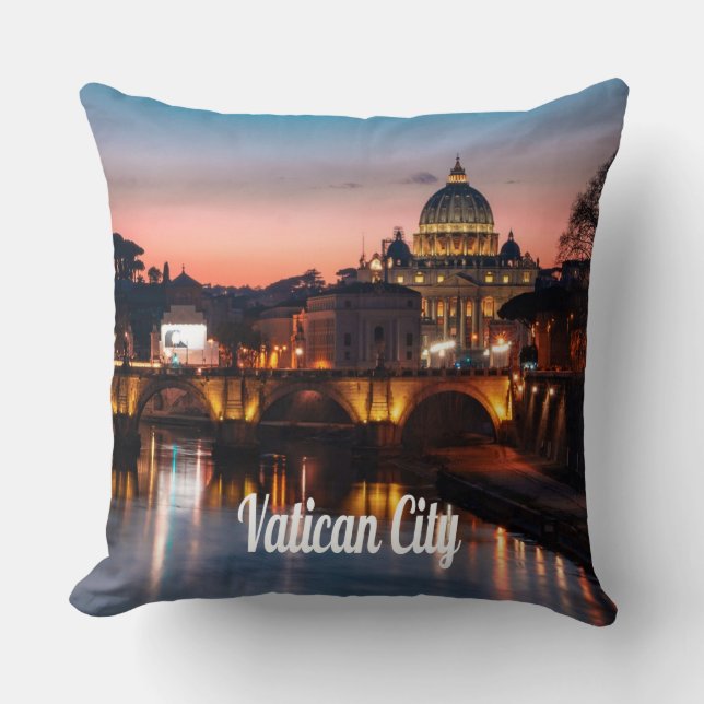 Vatican City At Night Roman Catholic Church Throw Pillow (Front)