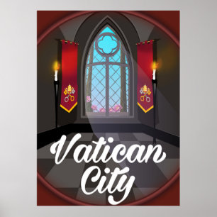 Vatican city cartoon travel poster