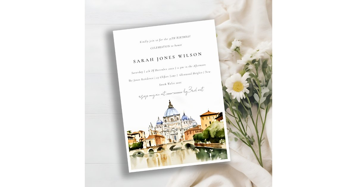 Vatican Dome Rome Italy Landscape Birthday Party Invitation | Zazzle
