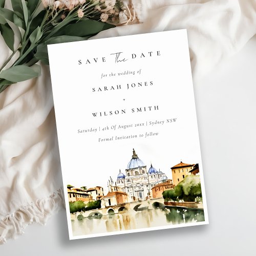 Vatican Dome Rome Italy Watercolor Landscape Save The Date