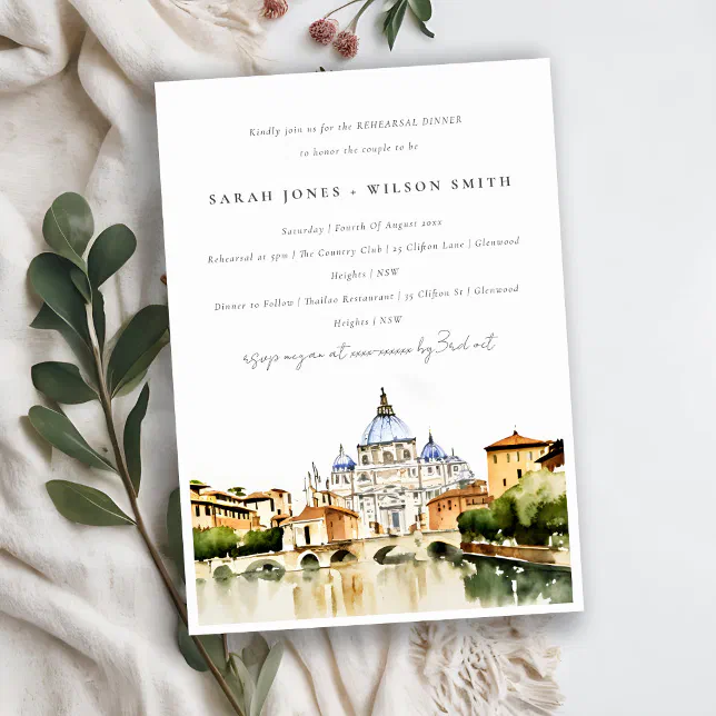 Italian Renaissance Script Invitation Vatican Rome Italy Landscape Rehearsal Dinner Invitation | Zazzle