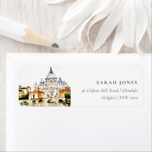 Vatican Rome Italy Watercolor Landscape Address Label