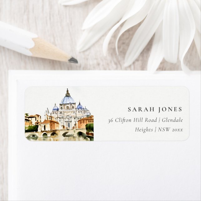 Vatican Rome Italy Watercolor Landscape Address Label (Insitu)
