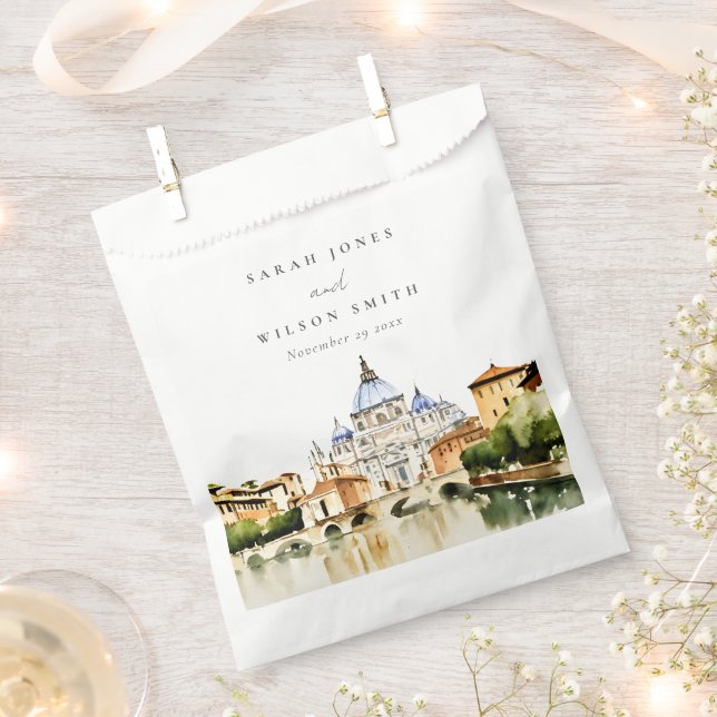 Vatican Rome Italy Watercolor Landscape Wedding Favor Bag (Clipped)
