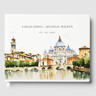 Vatican Rome Italy Watercolor Landscape Wedding Guest Book