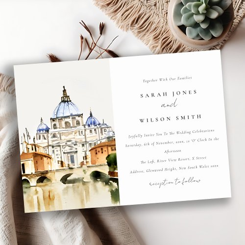 Vatican Rome Italy Watercolor Landscape Wedding Invitation