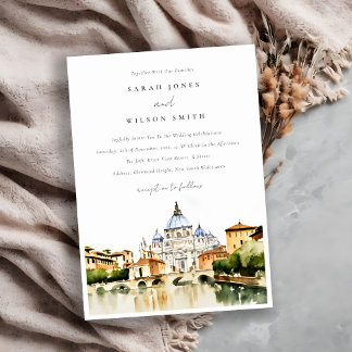 Vatican Rome Italy Watercolor Landscape Wedding Invitation