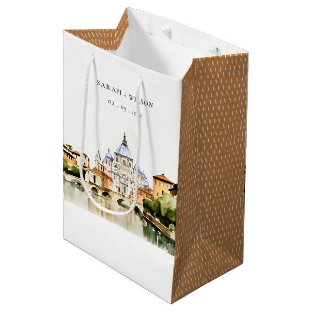 Vatican Rome Italy Watercolor Landscape Wedding Medium Gift Bag (Front Angled)