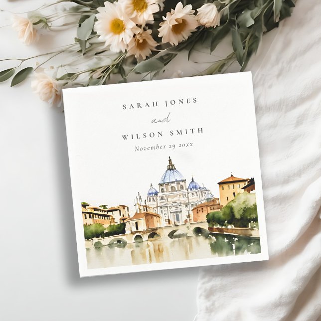 Vatican Rome Italy Watercolor Landscape Wedding Napkins (Creator Uploaded)