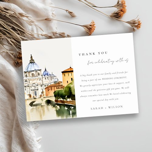 Vatican Rome Italy Watercolor Landscape Wedding Thank You Card