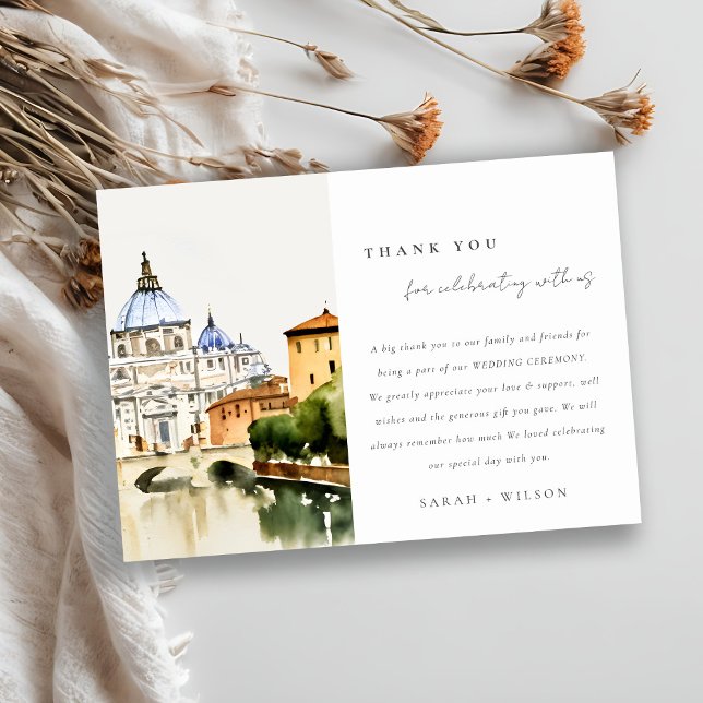 Vatican Rome Italy Watercolor Landscape Wedding Thank You Card (Creator Uploaded)