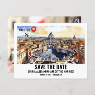 Vatican watercolor Rome photo save the date couple Postcard