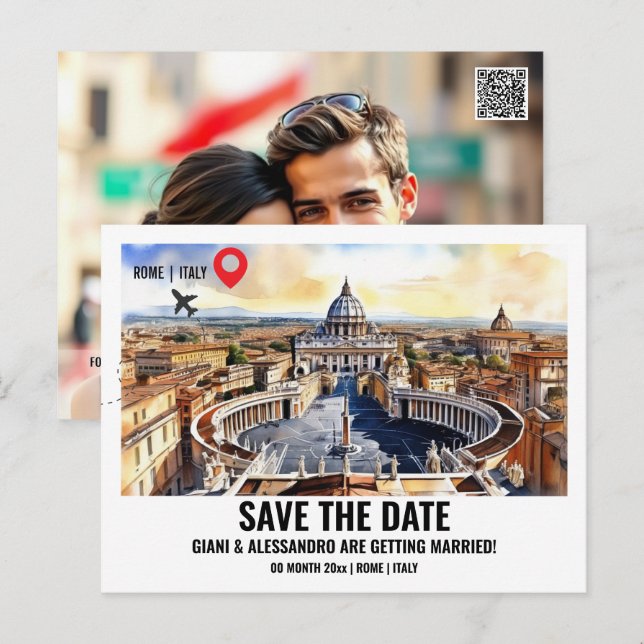 Vatican watercolor Rome photo save the date couple Postcard (Front/Back)