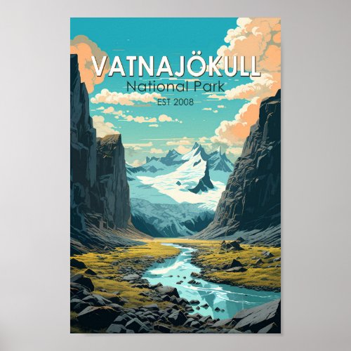 Vatnajokull National Park Iceland Travel Vintage Poster