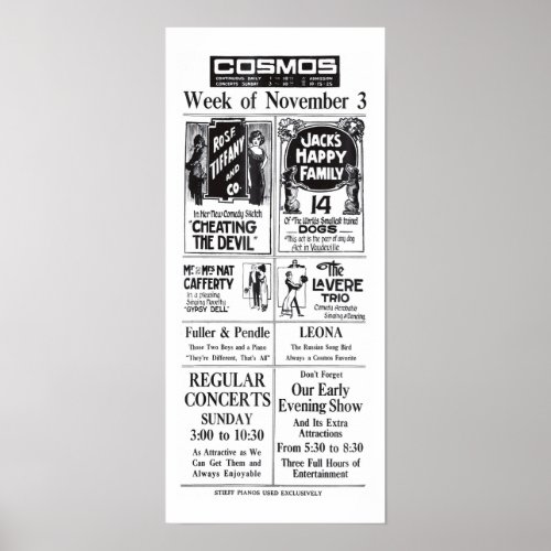 Vaudeville 1913 vintage lineup newspaper ad poster