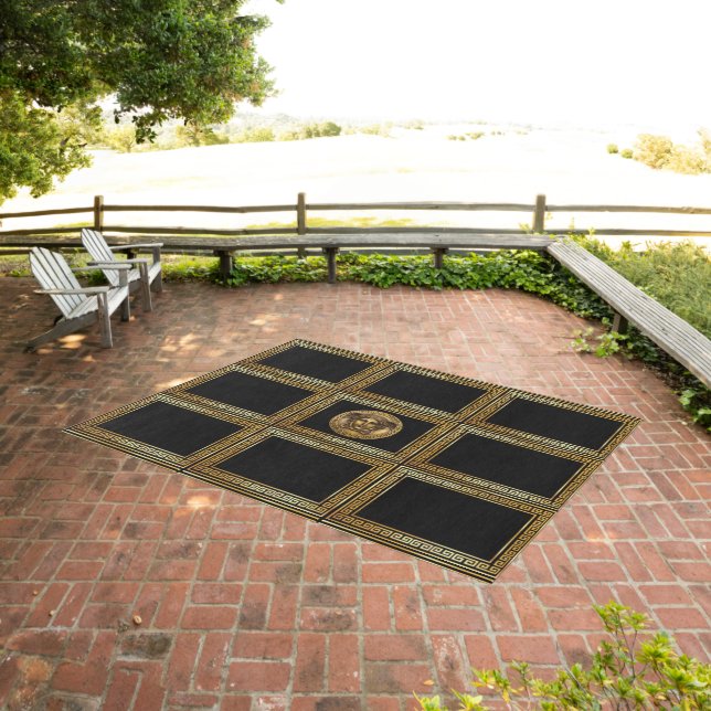 Vaulted Greek Key Panel with Medusa Designer Outdoor Rug (Insitu (Outdoor 3))