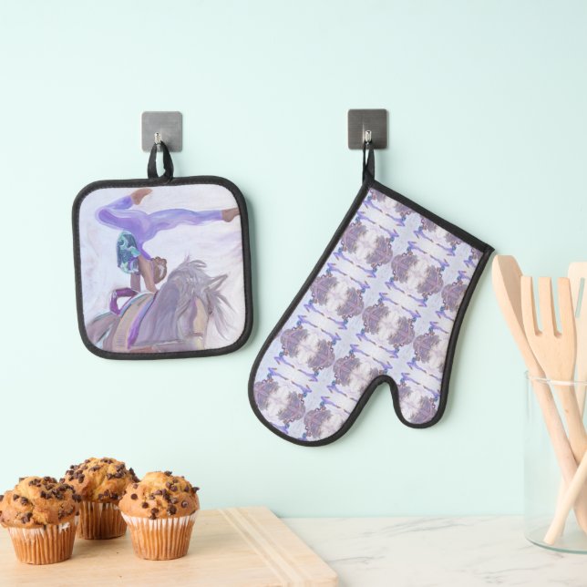 Vaulting Horse  Oven Mitt & Pot Holder Set (Insitu(Hanging))
