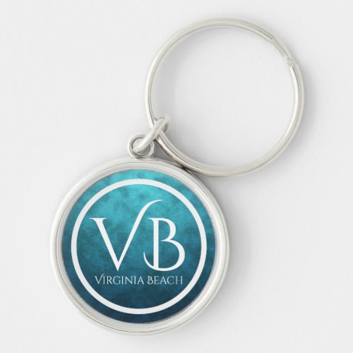 VB Virginia Beach on Blue Water Background Keychain