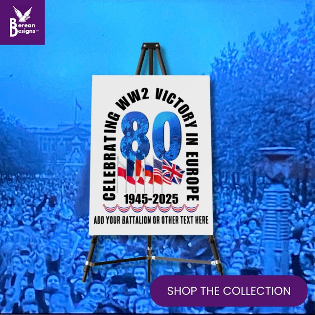 VE DAY 80th Anniversary Victory in Europe WW2 Foam Board (Stylish display event board for 80th Anniversary celebrations of VE Day)