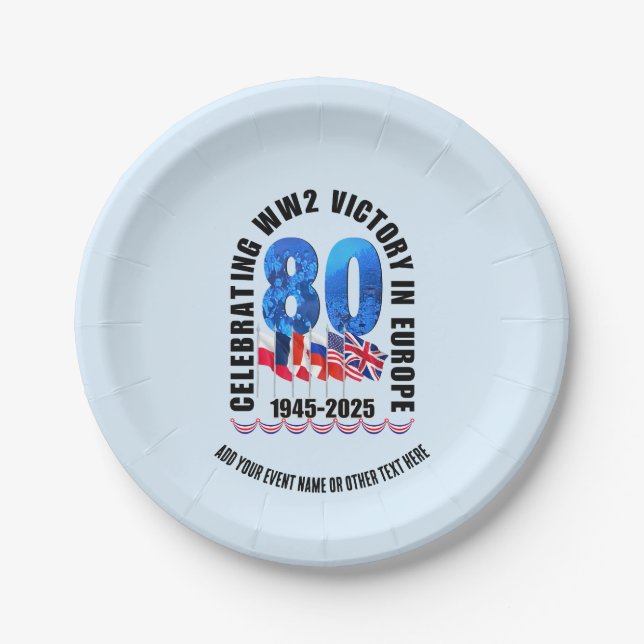 VE DAY 80th Anniversary Victory in Europe WW2 Paper Plates (Front)