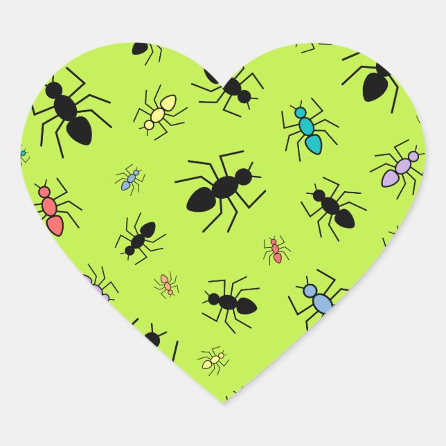 Vector Ant Collage (Grass Green Background) Heart Sticker (Front)