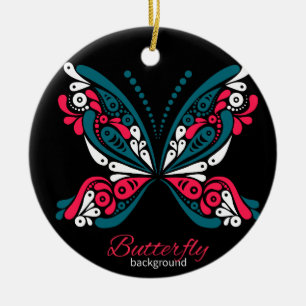 Vector background with beautiful butterfly. tattoo ceramic ornament