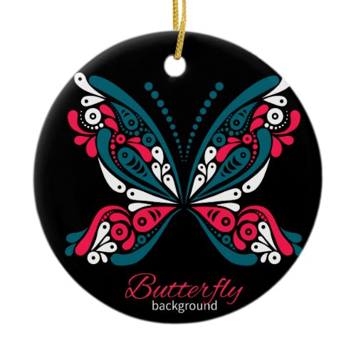 Vector background with beautiful butterfly. tattoo ceramic ornament