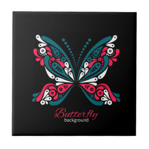 Vector background with beautiful butterfly. tattoo ceramic tile