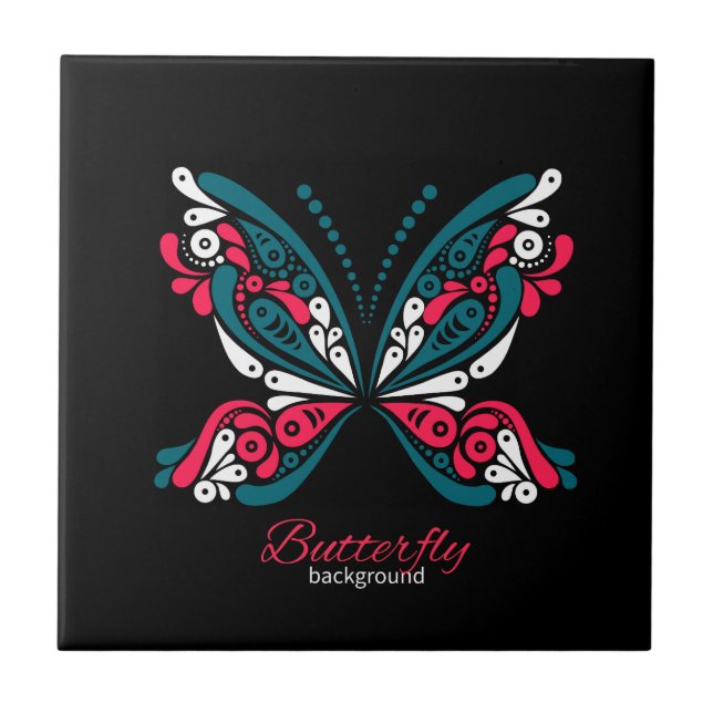 Vector background with beautiful butterfly. tattoo ceramic tile (Front)