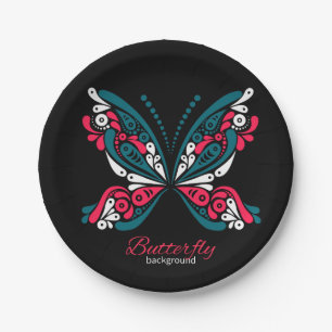 Vector background with beautiful butterfly. tattoo paper plates