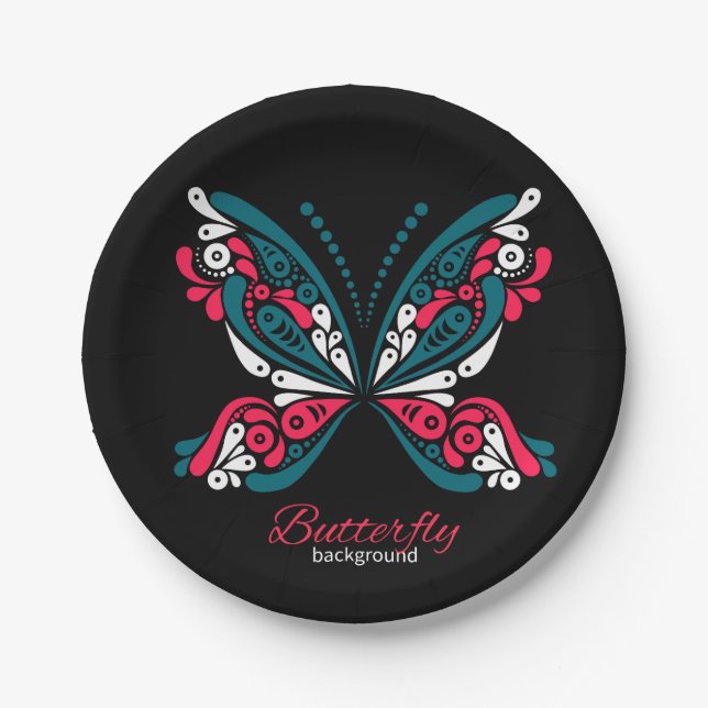 Vector background with beautiful butterfly. tattoo paper plates (Front)