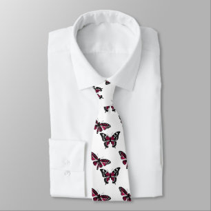 Vector Black and Pink Butterflies Pattern Neck Tie