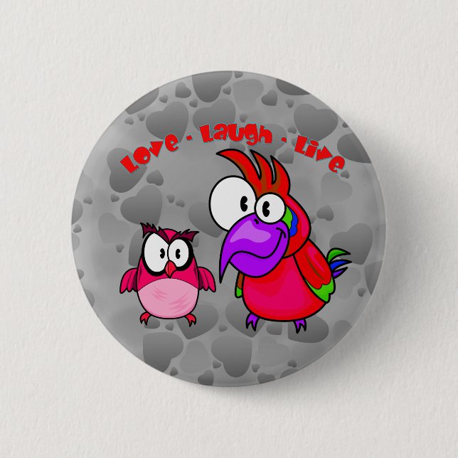 Vector Cartoon Birds with text Love Laugh Live Button (Front)