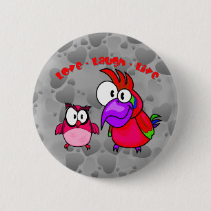 Vector Cartoon Birds with text Love Laugh Live Button