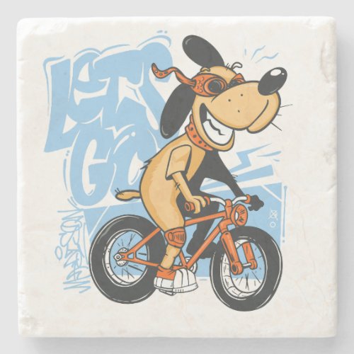 Vector cartoon dog riding a bicycle  stone coaster