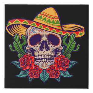 Vector cinco de mayo mexican skull illustration faux canvas print