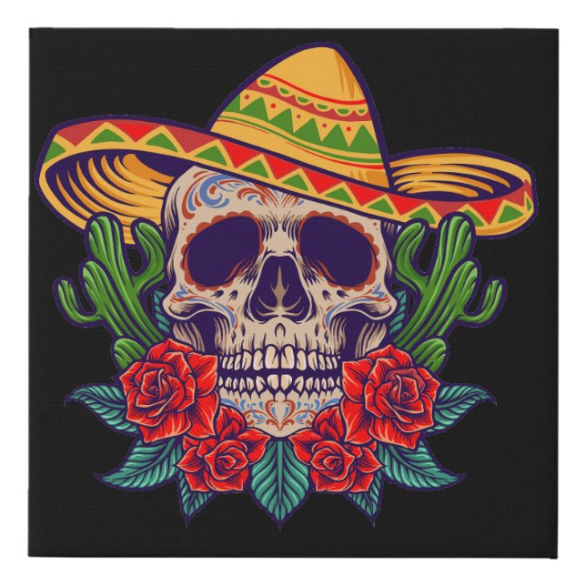 Vector cinco de mayo mexican skull illustration faux canvas print (Front)